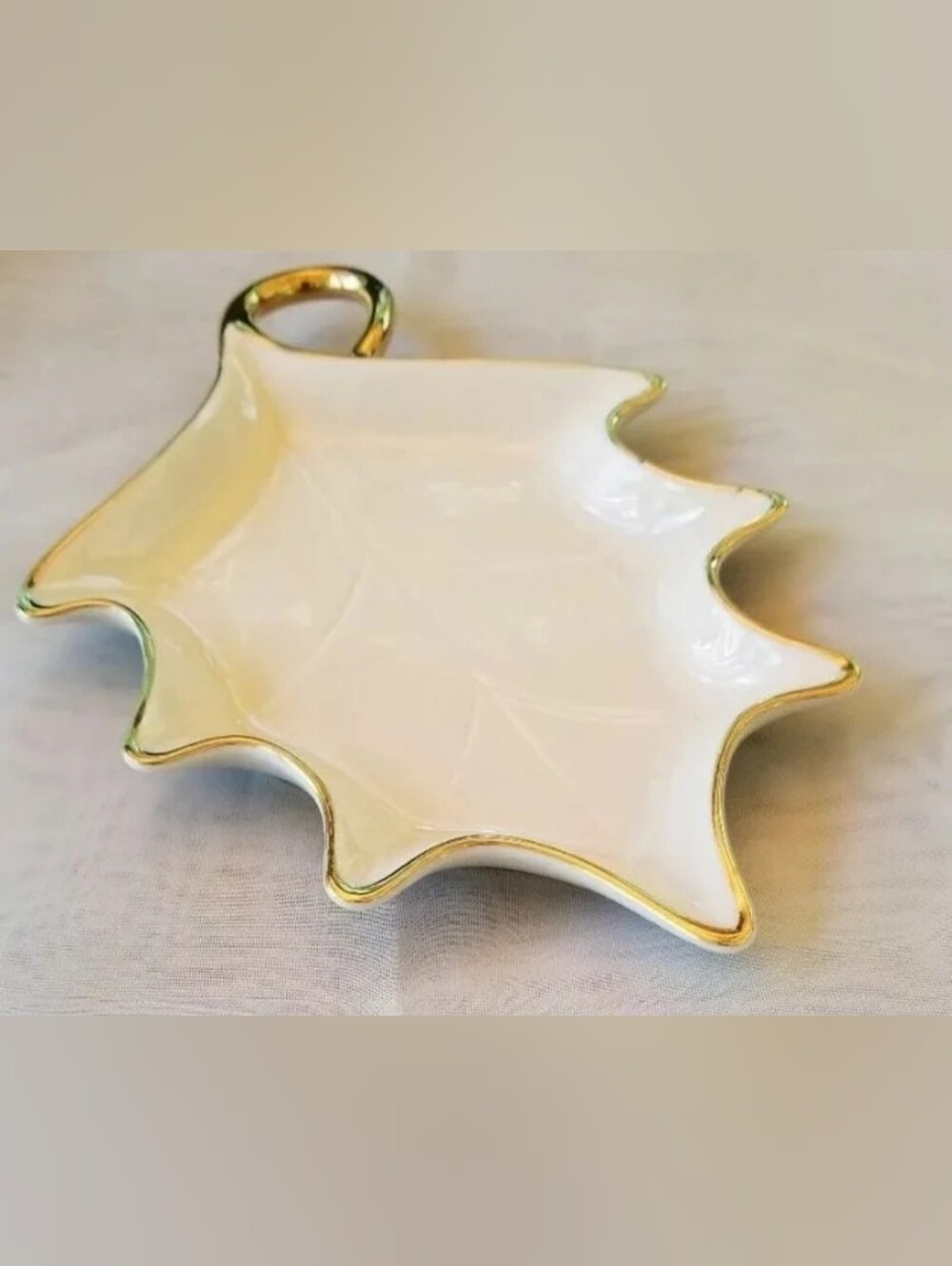 Lenox Ivory Ceramic Leaf Dish with Gold Trim